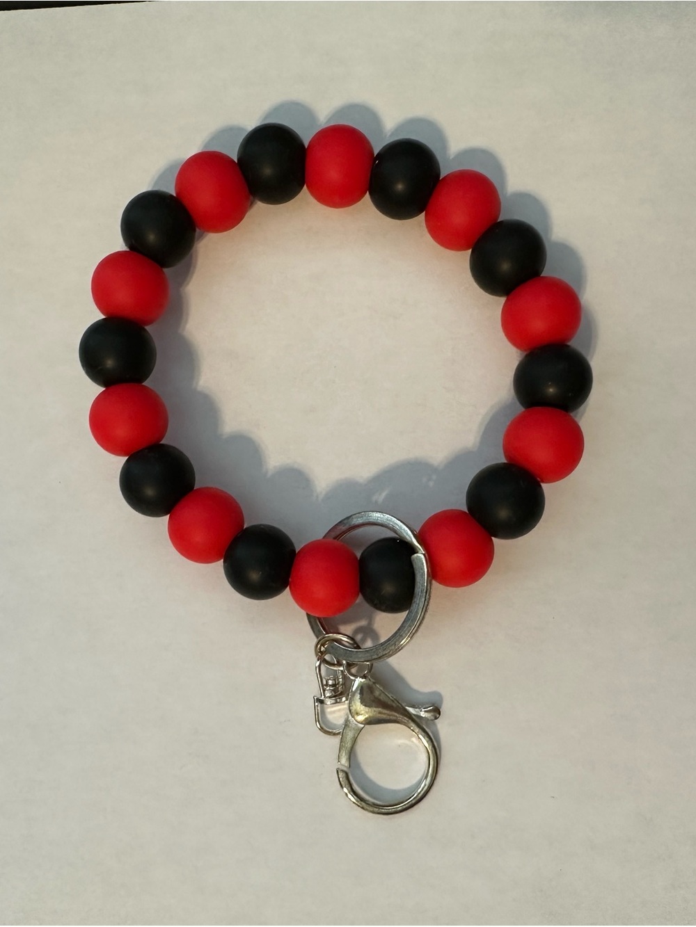 Red and Black Beaded Keyring Bracelet